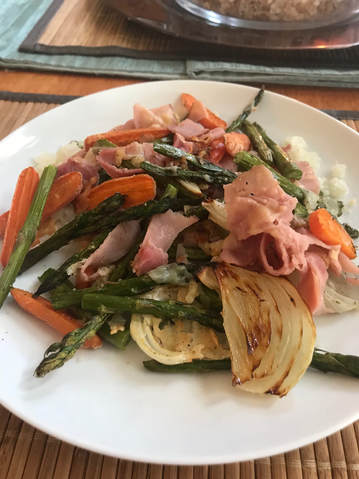 Thyme Roasted Vegetables with Ham and Asiago Cheese, 3 Weight Watcher FP